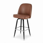 Glownary Black Metal Swivel Bar Stool with Dark Brown Vinyl Bucket Seat, 42 Inch Height, 350 lb Capacity, Mid-Century Style