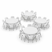 Glownary Round Folding Table and Chair Set, White Granite, 60 Inch Tables with 32 Chairs, Heavy-Duty Plastic and Steel Frame, Indoor Outdoor Use