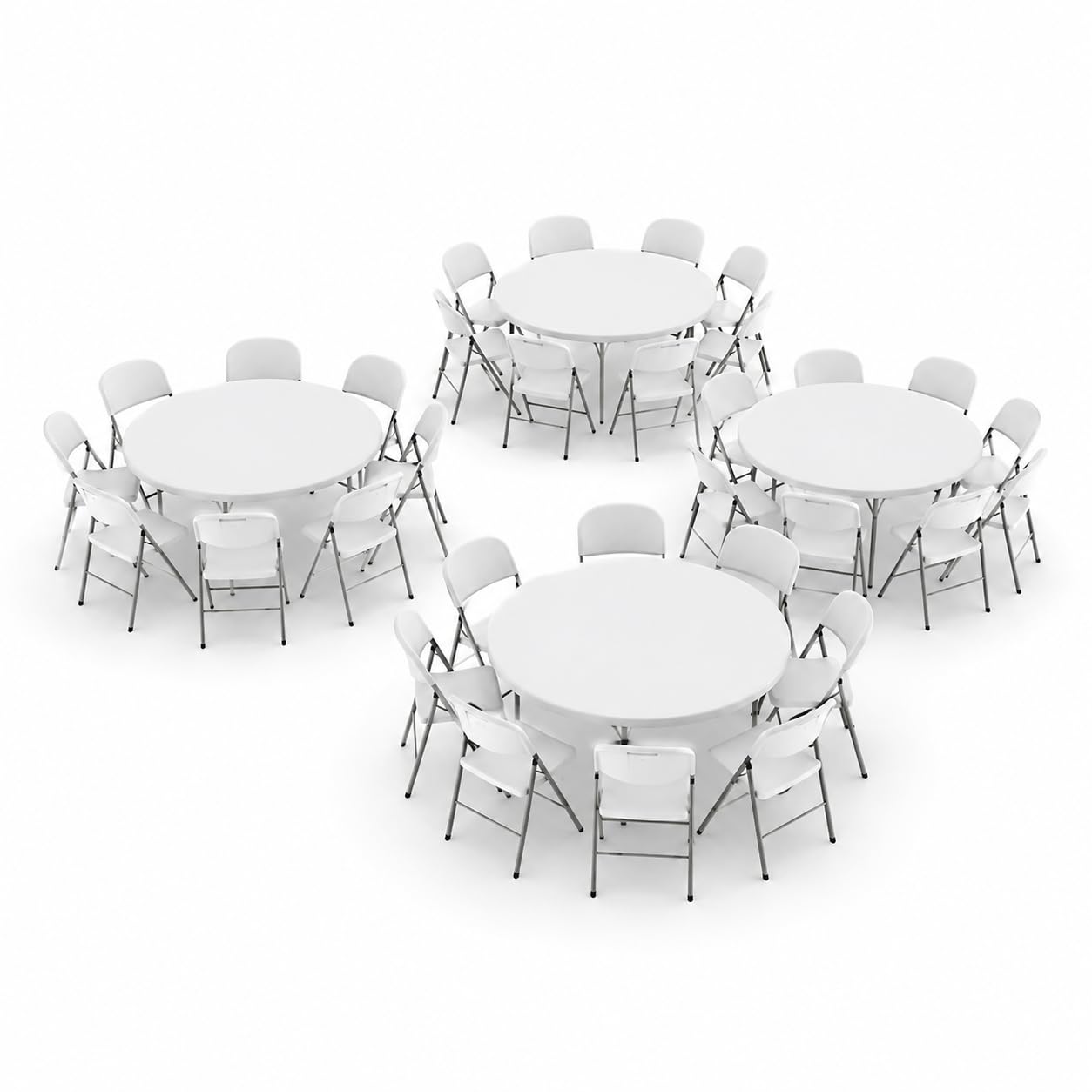 Glownary Round Folding Table and Chair Set, White Granite, 60 Inch Tables with 32 Chairs, Heavy-Duty Plastic and Steel Frame, Indoor Outdoor Use