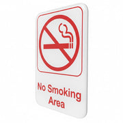 No Smoking Area Sign, Red and White, Plastic, 9 x 6 Inches, Self-Adhesive, Non-Reflective