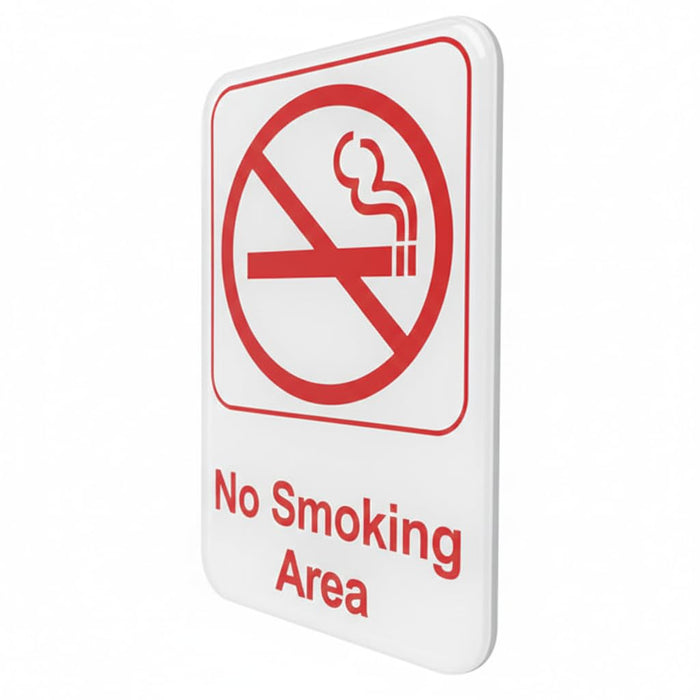 No Smoking Area Sign, Red and White, Plastic, 9 x 6 Inches, Self-Adhesive, Non-Reflective
