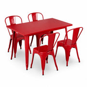 Glownary Alloy Outdoor Dining Set, Ruby Red Steel Table with 4 Cafe Chairs, 47.5x29.5 Inch Rectangle, Standard Height, Stackable