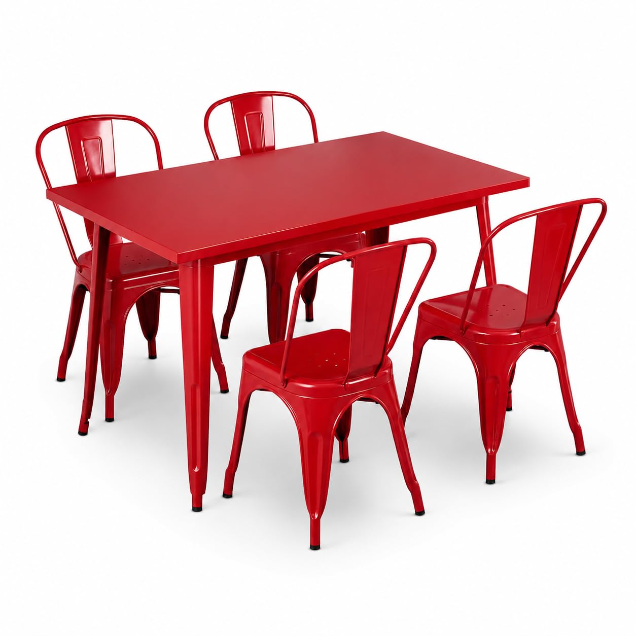 Glownary Alloy Outdoor Dining Set, Ruby Red Steel Table with 4 Cafe Chairs, 47.5x29.5 Inch Rectangle, Standard Height, Stackable