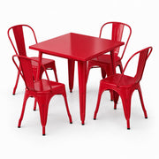 Glownary Outdoor Dining Set, Ruby Red Steel Table with 4 Cafe Chairs, Square 31.5 x 31.5 Inch, Standard Height, Stackable, Indoor/Outdoor Use