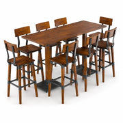 Glownary Industrial Bar Height Table Set, Rustic Walnut, Solid Wood Live Edge, 30x72 Inch, with 8 Bar Stools, Indoor