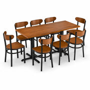 Glownary Rustic Walnut Solid Wood Live Edge Dining Table Set with 8 Boomerang Chairs, 30x72 Inch Rectangle Top, Black Steel Base