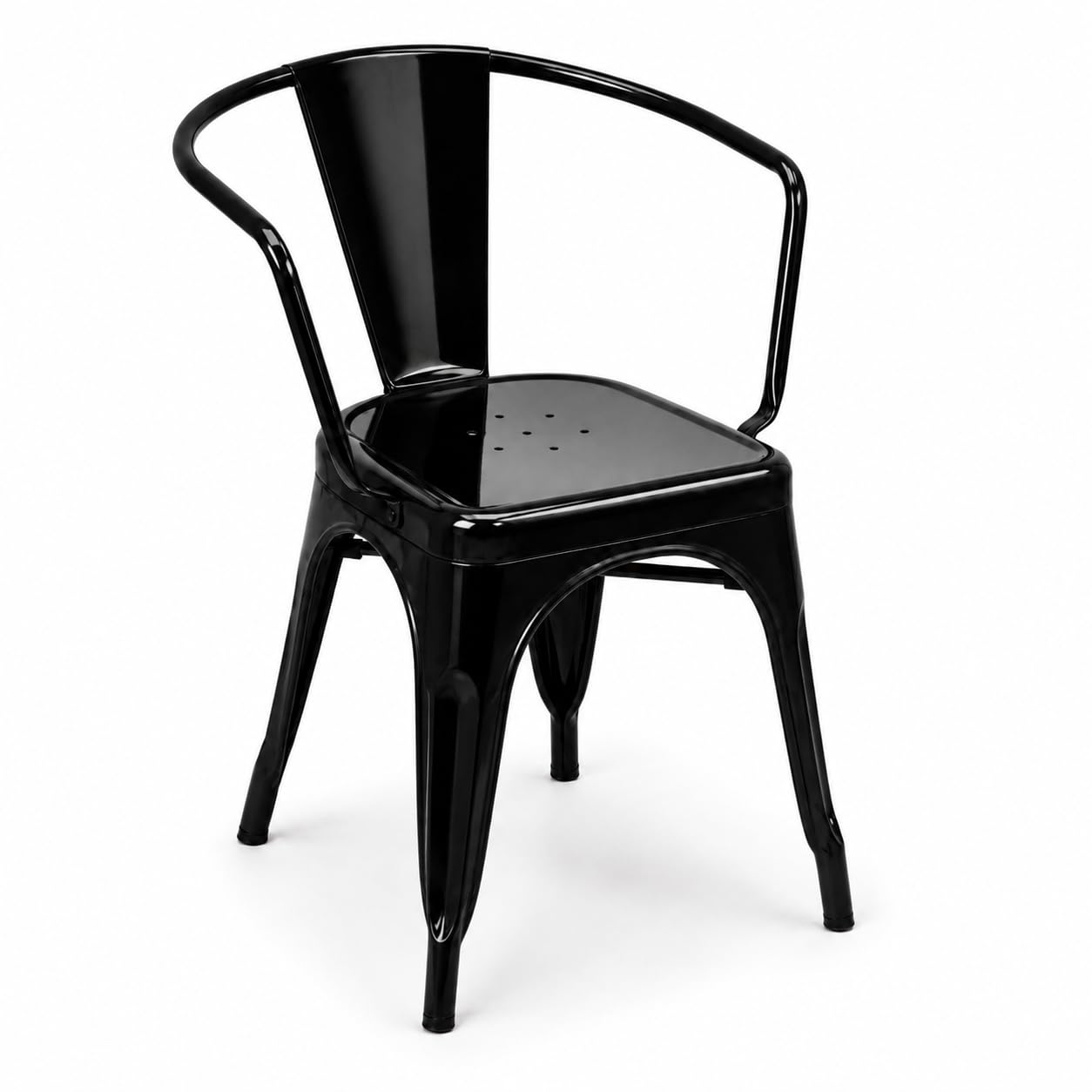 Glownary Alloy Steel Arm Chair, Onyx Black, Indoor Outdoor, Modern Industrial Style, Stackable, 21x17.5x28.5 Inch, 400 lb Capacity