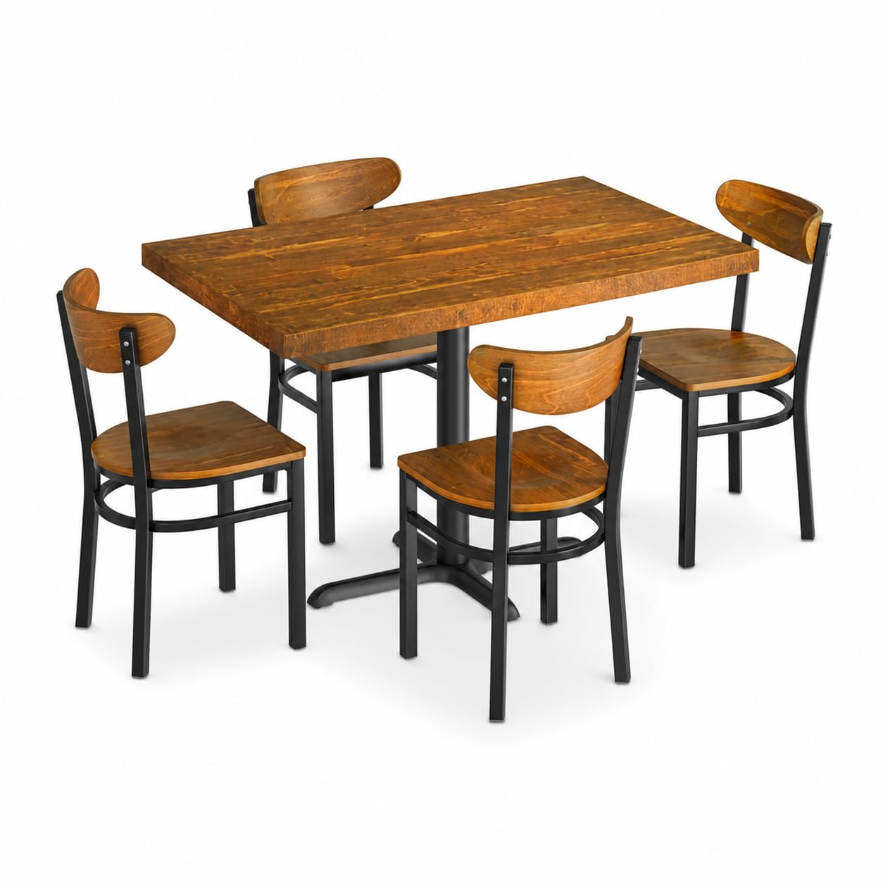 Glownary Vintage Wood Butcher Block Dining Table Set with 4 Boomerang Chairs, Brown, Rectangular, 30 x 48 Inch, Standard Height