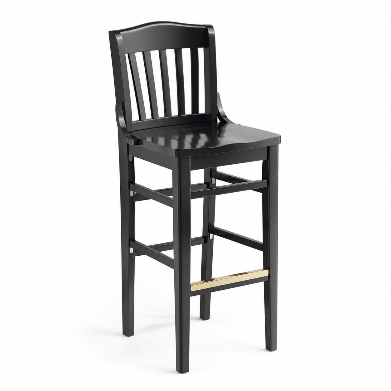 Glownary School House Bar Stool, Black Beechwood Frame, Slat Back Design, 44 Inch Height, 350 lb Capacity, Indoor Commercial Use