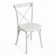 Glownary Vineyard Cross Back Dining Chair, Rustic White, Ashwood Frame, Stackable, Indoor Use, 34.5x19.5x17 Inches, 300 lb Capacity