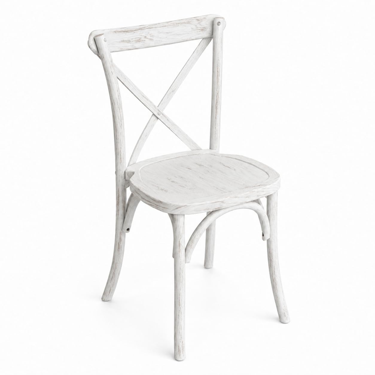 Glownary Vineyard Cross Back Dining Chair, Rustic White, Ashwood Frame, Stackable, Indoor Use, 34.5x19.5x17 Inches, 300 lb Capacity