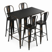 Glownary Alloy Distressed Copper Bar Height Outdoor Table Set with 4 Cafe Barstools, Steel, 48 x 30 Inch, Weather Resistant