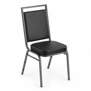 Glownary Square Back Banquet Chair, Black Vinyl Seat, Silver Vein Metal Frame, Stackable, Indoor Use, 17x22x36.75 Inch, 300 lb Capacity
