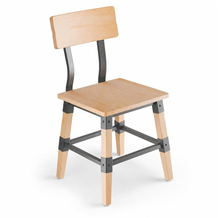 Glownary Industrial Dining Chair, Bleached Oak Wood with Steel Frame, Beige, 17x17x32 Inches, 350 lb Capacity, Indoor Restaurant