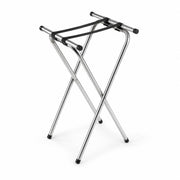 Glownary Chrome Metal Double Bar Tray Stand, Folding Design, 19x16.5x31 Inch, Black Rubber Feet, 132 lb Capacity