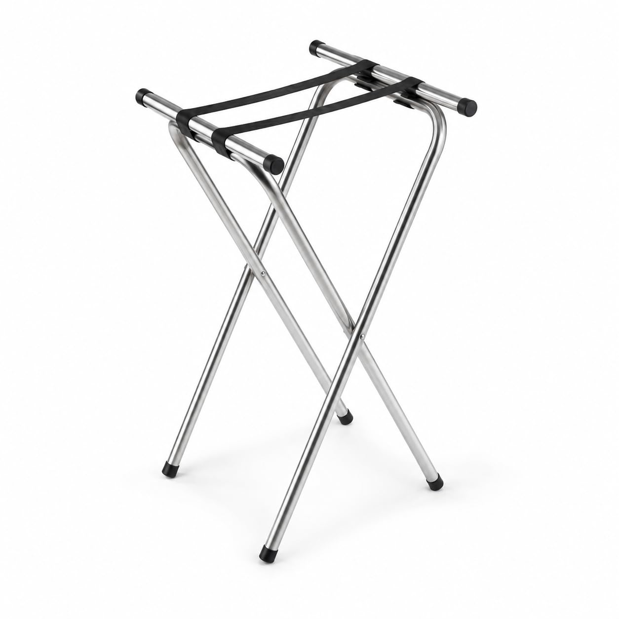 Glownary Chrome Metal Double Bar Tray Stand, Folding Design, 19x16.5x31 Inch, Black Rubber Feet, 132 lb Capacity