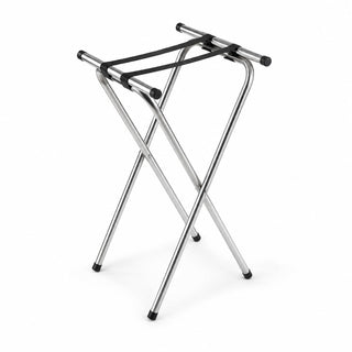 Glownary Chrome Metal Double Bar Tray Stand, Folding Design, 19x16.5x31 Inch, Black Rubber Feet, 132 lb Capacity