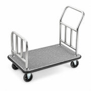 Glownary Stainless Steel Luggage Cart, Gray Carpeted Base, 42x24x35.3 Inches, 5 Inch Casters, Continuous Handle, Indoor Outdoor Use