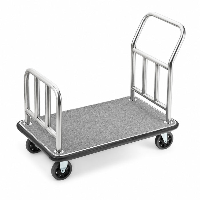 Glownary Stainless Steel Luggage Cart, Gray Carpeted Base, 42x24x35.3 Inches, 5 Inch Casters, Continuous Handle, Indoor Outdoor Use