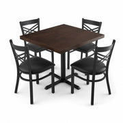 Glownary Square Wood Butcher Block Dining Table Set with 4 Black Cross Back Chairs, Espresso, 36 Inch, Indoor