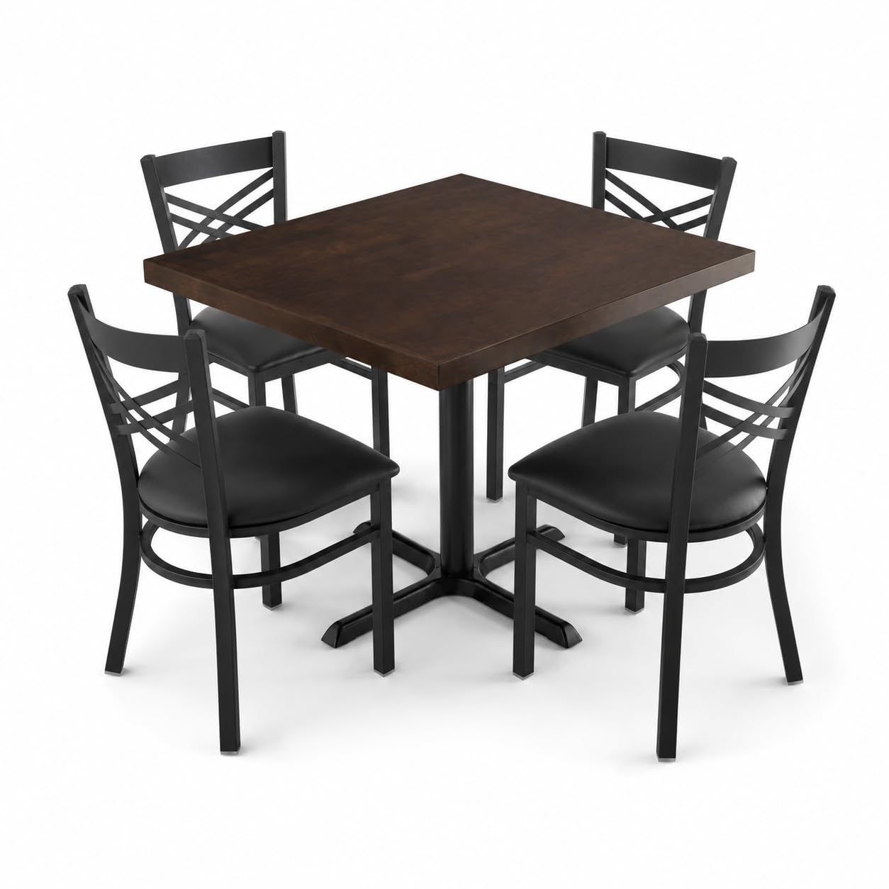 Glownary Square Wood Butcher Block Dining Table Set with 4 Black Cross Back Chairs, Espresso, 36 Inch, Indoor