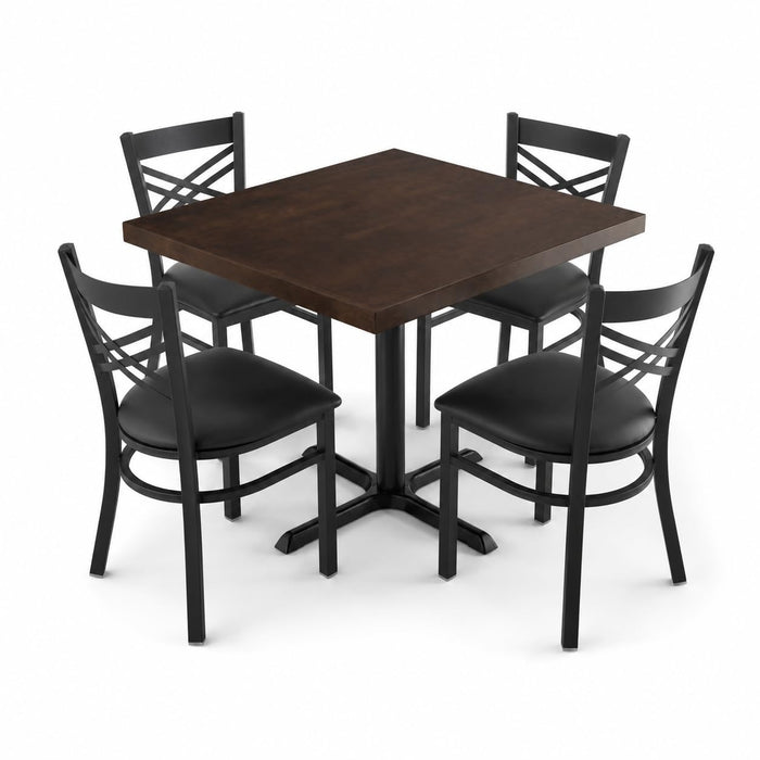 Glownary Square Wood Butcher Block Dining Table Set with 4 Black Cross Back Chairs, Espresso, 36 Inch, Indoor