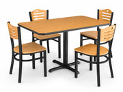 Glownary Rectangular Dining Set, Walnut Oak Table with 4 Natural Wood Chairs, 30x48 Inch Standard Height, Cast Metal Frame
