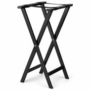 Glownary Wood Folding Tray Stand, Black, 38 Inch Height, Non-Slip Bands, Nylon Straps, Restaurant Service Stand