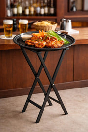 Glownary Wood Folding Tray Stand, Black, 38 Inch Height, Non-Slip Bands, Nylon Straps, Restaurant Service Stand view 2