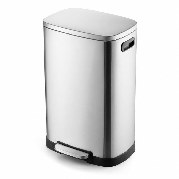 Glownary Stainless Steel Rectangular Step-On Trash Can, Silver, 13 Gallon, Soft Close Lid, Indoor Use, 18x16x18.5 Inches