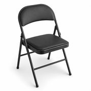 Glownary Black Vinyl Folding Chair with Padded Seat, Steel Frame, 18.5x19 Inches, 300 lb Capacity, Commercial Indoor Outdoor Use