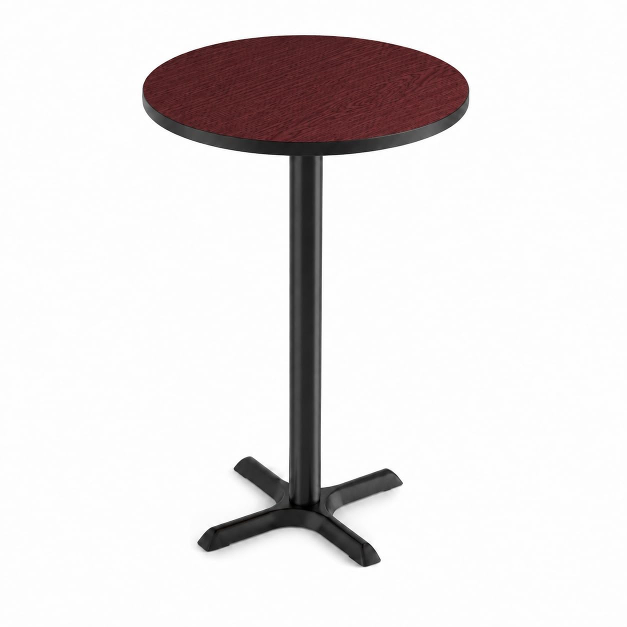 Glownary Round Bar Height Table, Cherry/Black Reversible Laminate Top, 30 Inch, Cast Iron Base, Indoor Commercial Use, 3-4 Seating