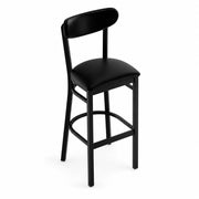 Glownary Boomerang Bar Stool, Black Steel Frame with Vinyl Padded Seat and Back, Bar Height 43.38 Inch, Mid-Century Style, 330 lb Capacity, Indoor Commercial Use