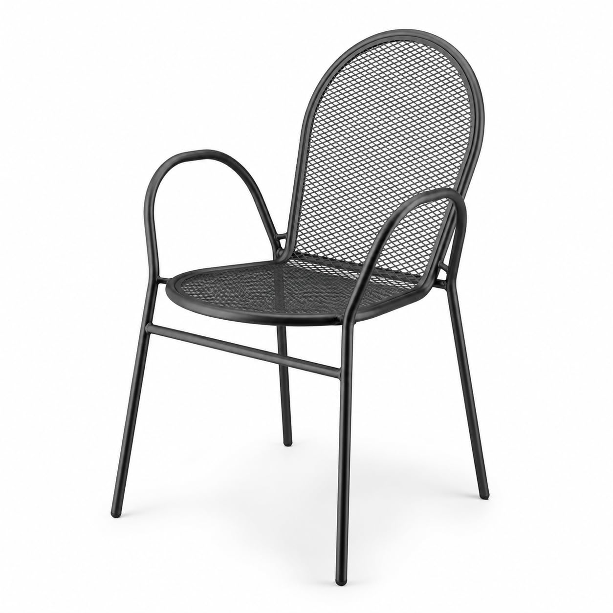 Glownary Harbor Black Steel Mesh Outdoor Arm Chair, Powder-Coated, Stackable, 300 lb Capacity, 17x23x34 Inches