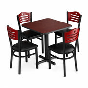 Glownary Square Dining Set, Cherry/Black, 30x30 Inch Table with 4 Mahogany Chairs, Padded Vinyl Seats, Standard Height