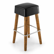 Glownary Sofia Vintage Wood Backless Bar Stool, Black Vinyl Padded Seat, Brown Beechwood Frame, 29.7 Inch Height, 350 lb Capacity, Indoor Use