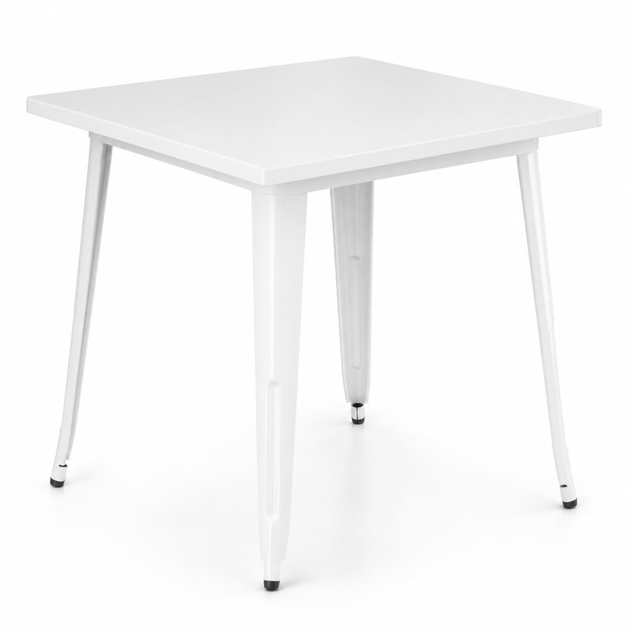 Glownary Alloy Square Steel Table, Pearl White, 32x32 Inch, Standard Height, Powder-Coated, Indoor Outdoor, 2-4 Seating