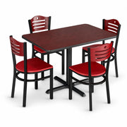 Glownary Rectangular Dining Set, Cherry Wood and Black, 30x48 Inch Table with 4 Mahogany Chairs, Standard Height