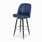 Glownary Black Metal Bar Stool with Navy Vinyl Bucket Seat, Swivel Design, 29.5 Inch Seat Height, Mid-Century Style, 350 lb Capacity