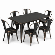 Glownary Alloy Outdoor Dining Set, Distressed Copper Steel Table with 6 Cafe Chairs, 63 x 31.5 Inch Rectangle, Stackable, Standard Height