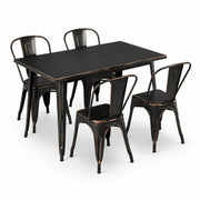Glownary Outdoor Dining Set, Distressed Copper Steel Table with 4 Cafe Chairs, 47.5x29.5 Inch Rectangle, Stackable, Standard Height
