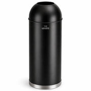 Glownary Black Metal Round Decorative Trash Can with Open Dome Lid, 15 Gallon, 36 Inch Height, Indoor Use, Powder-Coated Finish