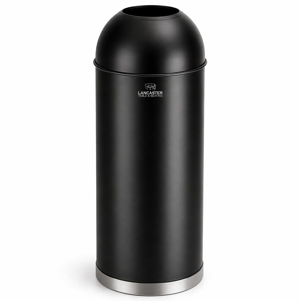 Glownary Black Metal Round Decorative Trash Can with Open Dome Lid, 15 Gallon, 36 Inch Height, Indoor Use, Powder-Coated Finish