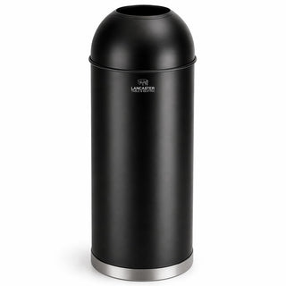Glownary Black Metal Round Decorative Trash Can with Open Dome Lid, 15 Gallon, 36 Inch Height, Indoor Use, Powder-Coated Finish