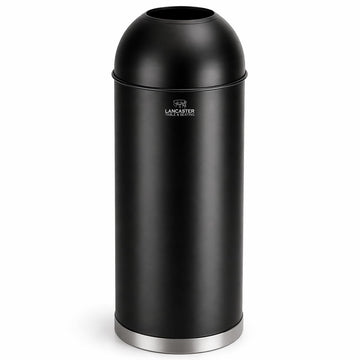 Glownary Black Metal Round Decorative Trash Can with Open Dome Lid, 15 Gallon, 36 Inch Height, Indoor Use, Powder-Coated Finish