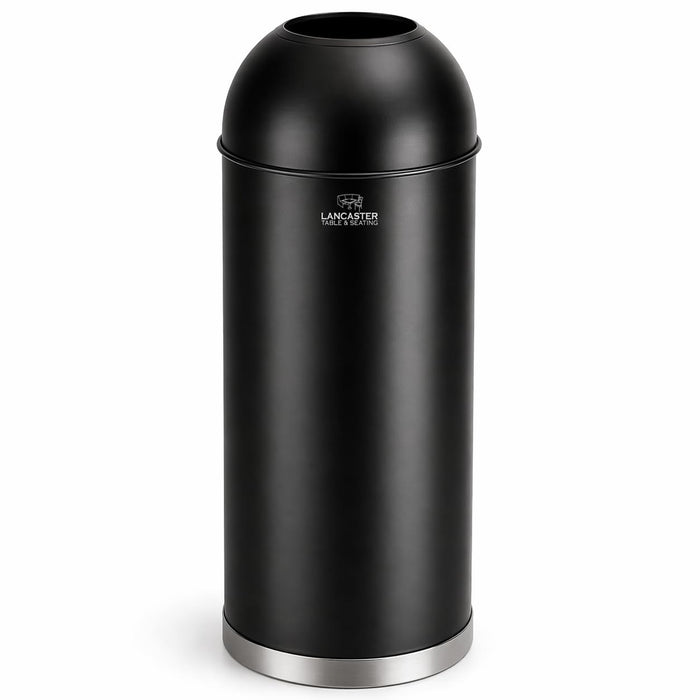 Glownary Black Metal Round Decorative Trash Can with Open Dome Lid, 15 Gallon, 36 Inch Height, Indoor Use, Powder-Coated Finish