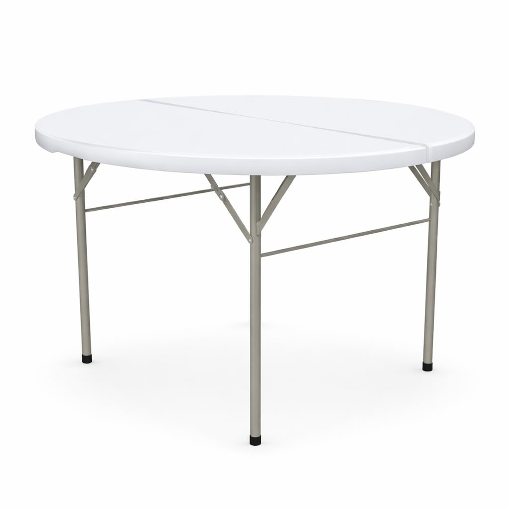 Glownary Round Folding Table, Heavy-Duty Plastic, White Granite, 48 Inch Diameter, Bi-Fold Design, Steel Frame, Indoor Outdoor Use, 400 lb Capacity