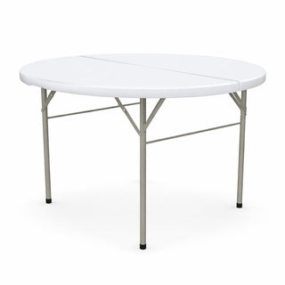 Glownary Round Folding Table, Heavy-Duty Plastic, White Granite, 48 Inch Diameter, Bi-Fold Design, Steel Frame, Indoor Outdoor Use, 400 lb Capacity