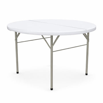 Glownary Round Folding Table, Heavy-Duty Plastic, White Granite, 48 Inch Diameter, Bi-Fold Design, Steel Frame, Indoor Outdoor Use, 400 lb Capacity