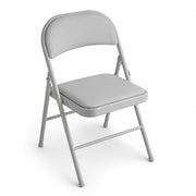 Glownary Gray Vinyl Folding Chair, Padded Seat and Back, Steel Frame, 18.5x19 Inches, 300 lb Capacity, Commercial Indoor Outdoor Use